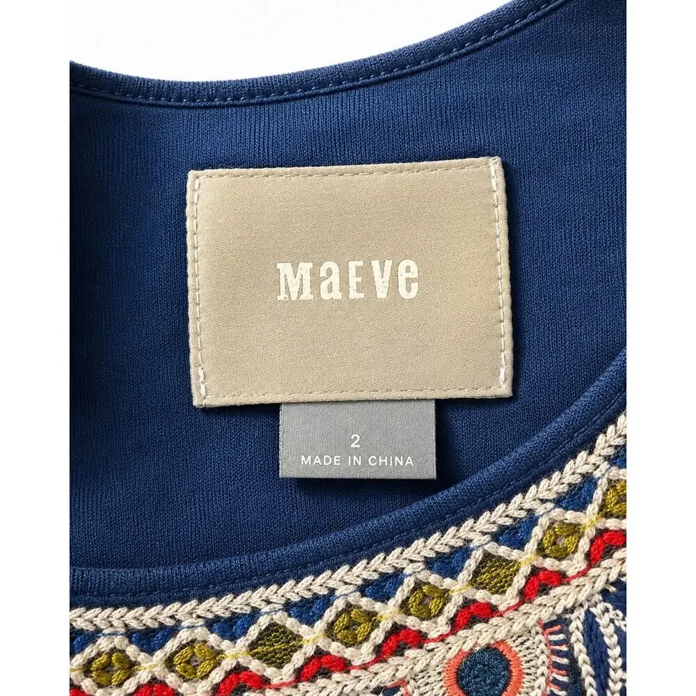 Maeve Anthropologie $248 Embroidered Artisan Sweater Knit Dress Lined Boho Mod 2